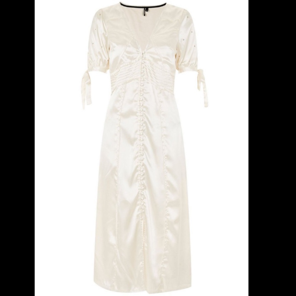 Topshop Satin Button Up Midi Dress w/Embelishments - Picture 3 of 8